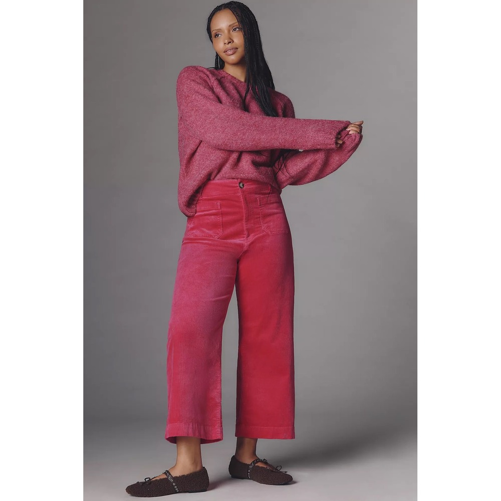 Maeve Anthropologie The Colette Corduroy Wide-Leg Pants Pink Size 25 NEW